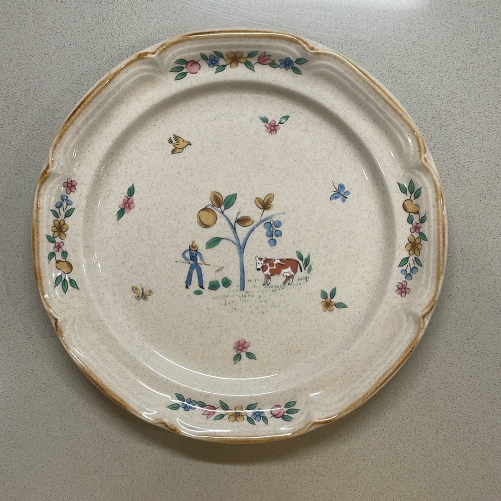 International Stoneware Heartland Salad Plate - farmer and cow